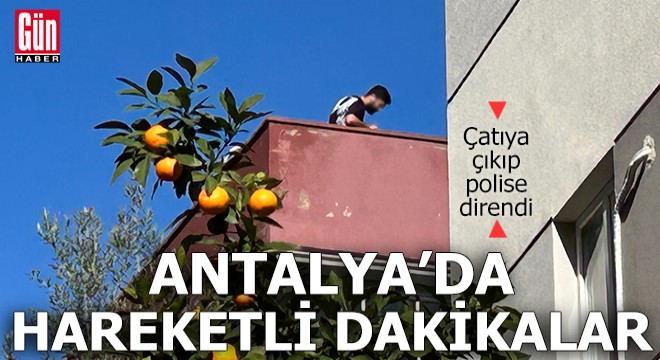 Antalya da çatıya çıkıp taş fırlattı, polise direndi