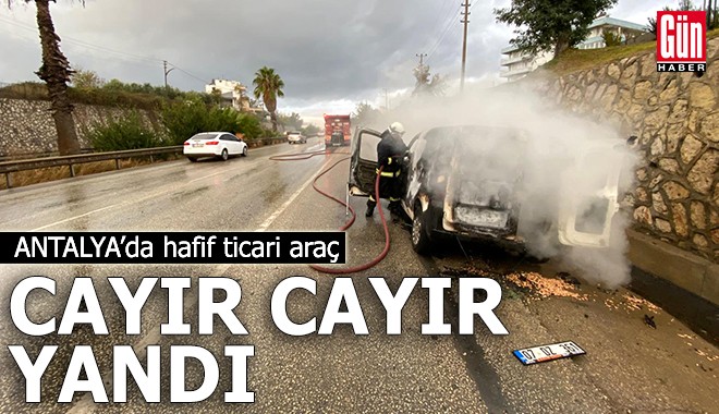 Antalya'da hafif ticari araç cayır cayır yandı